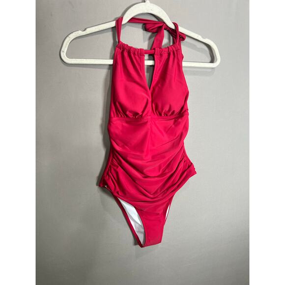 Rosey Red Womens Small One Piece Swimsuit Cupshe NWT Halter Beach Padded - Picture 1 of 15